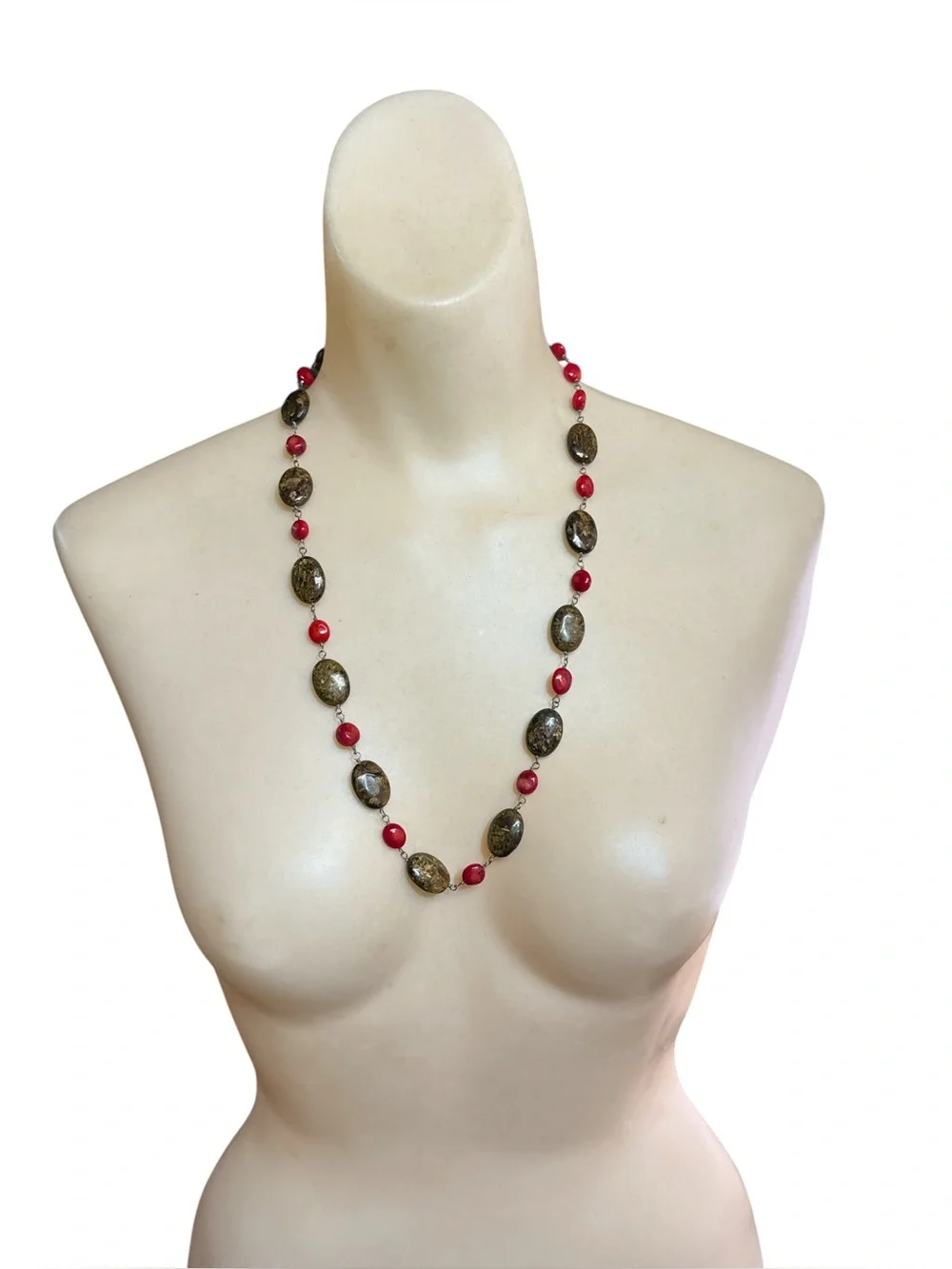 Vintage Sterling Silver Red Coral Tiger Eye Necklace Tiger Eye Necklace 27”